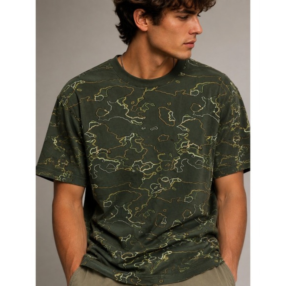 Mode Of One Men 3D Sketch Camo Graphic Tee Tshirt Men XXL Green Streetwear NWT‎